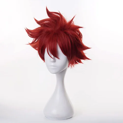 Vista 3 de Kyan SK8 the Infinity Cosplay peluca Reki Anime Costume Merch con pelucas cortas de color rojo oscuro y rizado para hombres, fiesta familiar