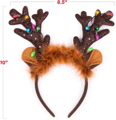 Vista 4 de ArtCreativity Light Up Christmas Reindeer Headbands - Reindeer Ears Headbands with LED Lights and Jingling Bells