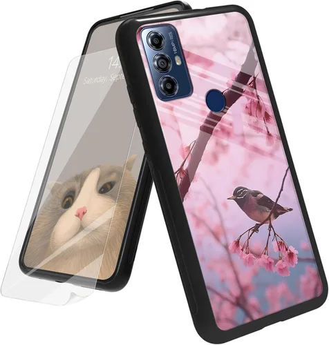 Vista 17 de Funda para Motorola Moto G Play 4G 2024 con protector de pantalla, parte trasera de vidrio templado + funda de silicona suave TPU absorción