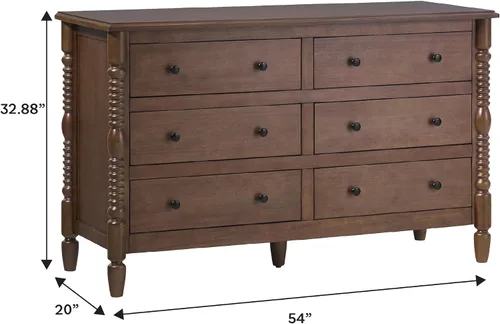 Vista 4 de Walker Edison Vivienne EZ Assembly - Mesitas de noche de madera maciza con 1 cajón y cómoda de 6 cajones, 3 piezas, marrón oscuro