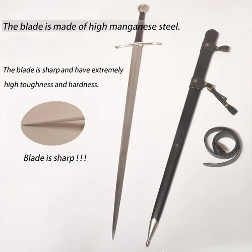 Vista 8 de Handmade Cast Sharp Blade Medieval Sword, Full Tang, with Leather Protective Cover,Real Metal Sword for Collection Gift