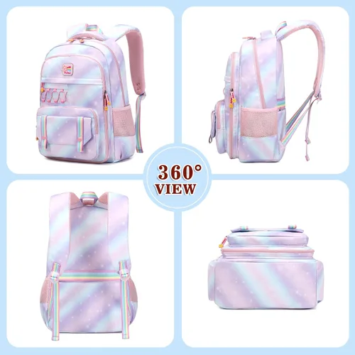 Vista 7 de Mochila escolar para niñas, mochila para computadora portátil, mochila escolar linda para niños y jardín de infantes, mochilas grandes para mujeres