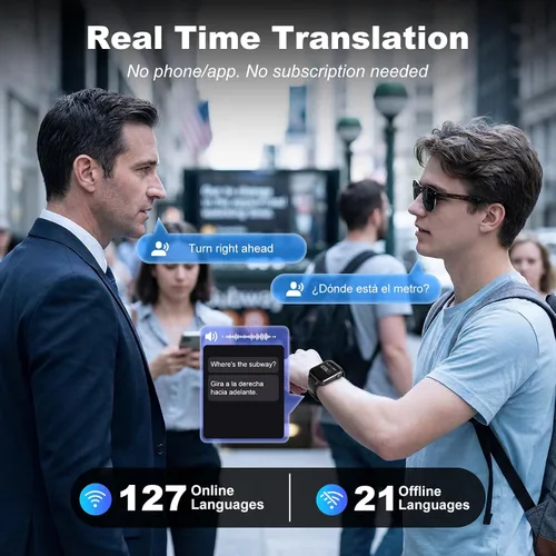 Vista 3 de Reloj inteligente, reloj de traducción inteligente en tiempo real, traducción de voz instantánea bidireccional, dispositivo de traductor de idiomas