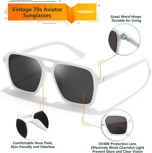 Vista 5 de FEISEDY Vintage Square Aviator Gafas de sol Mujeres Hombres Moda Retro 70s Marco Gafas de sol Sombras B0179
