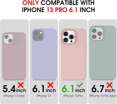 Vista 6 de Funda compatible con iPhone 13 Pro 2021, silicona líquida de gel suave de goma de 3 capas de cobertura completa