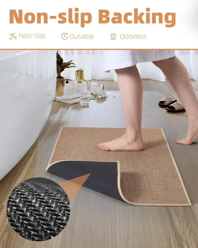 Vista 4 de PADOOR Alfombra de baño antideslizante con parte trasera de goma, trenzada absorbente, lavable a máquina, fina alfombra para suelo de baño, de Beige