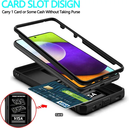Vista 4 de Funda para Galaxy A32 5G, para Galaxy A32 con 3 protectores de pantalla de vidrio templado con soporte integrado + cubierta de cámara, carcasa