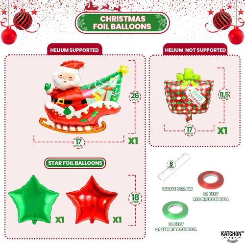 Vista 3 de KatchOn Globos de pancarta de Feliz Navidad, paquete de 25 Arco de globos de Navidad para decoraciones de fiestas