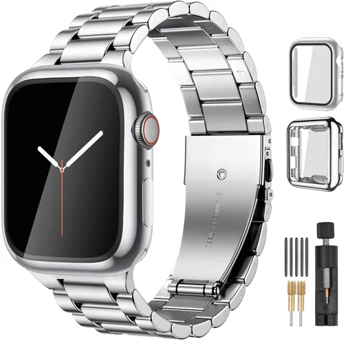 Vista 27 de Lerobo Compatible con Apple Watch Band de 1.732 in 1.654 in 1.575 in 1.496 in 1.614 in 1.772 in 150.9 ft 1.929 in, correa de metal de acero