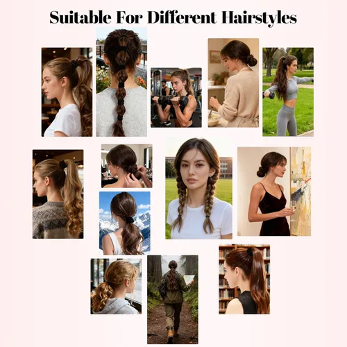 Vista 7 de 110 ligas negras para el cabello de varios estilos para mujeres, ligas elásticas para el cabello sin daños, soporte para cola de caballo