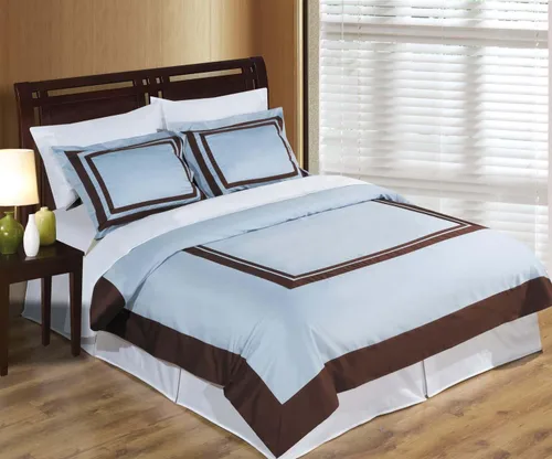 Vista 2 de Royal Hotel Bedding Blue and Chocolate - Juego de funda de edredón de 2 piezas, tamaño individual/individual XL, 100% algodón, 300 hilos Azul