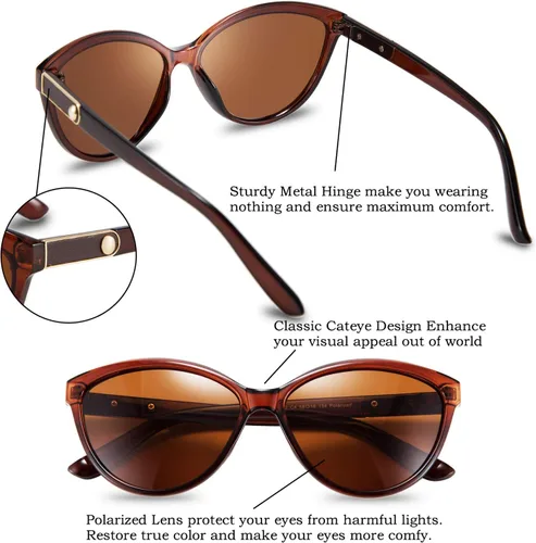 Vista 3 de FEISEDY Gafas de sol polarizadas clásicas Cateye para mujer, 100% protección UV, B2512
