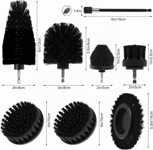 Vista 2 de Juego de 8 piezas de accesorios para cepillo de taladro, kit de cepillo de limpieza de potencia con accesorio largo extendido, cepillos de taladro