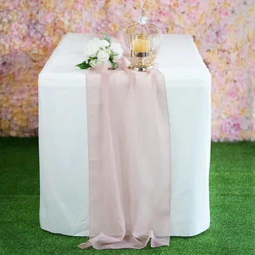 Vista 2 de Tableclothsfactory Camino de mesa de gasa prémium de 22 x 80 pulgadas para bodas, fiestas, banquetes, decoración, ajuste rectangular y mesa redonda