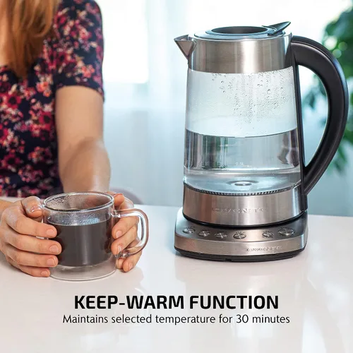Vista 5 de OVENTE Hervidor de té eléctrico de 1.7 L con infusor extraíble, control de temperatura variable, función de mantener el calor, caldera de agua