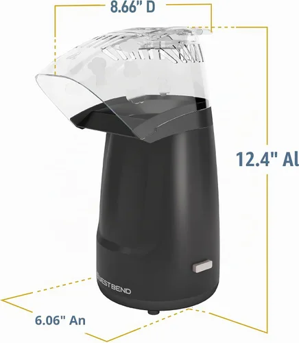 Vista 8 de West Bend Air Crazy - Máquina para hacer palomitas de maíz de aire caliente, 4 cuartos de galón, sin aceite, para aperitivos más saludables Negro