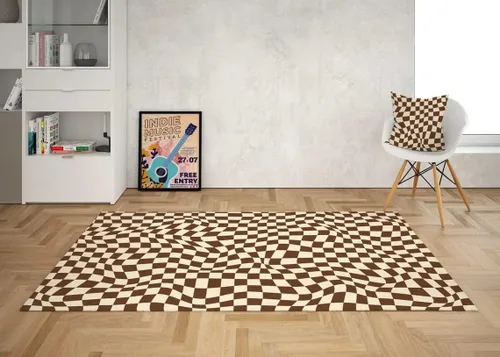 Vista 20 de Alfombra ondulada azul única con diseño de cuadros para sala de estar, extra grande, lavable a máquina, alfombra de pasillo de cocina, alfombra