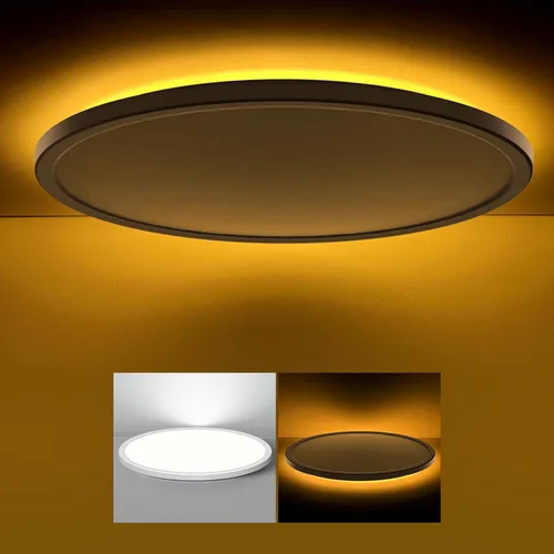 Vista 8 de Matane Paquete de 2 luces LED de techo empotradas con luz nocturna, lámpara de techo regulable de 12 pulgadas y 24 W, 3000 K/4000 K/5000 K Negro