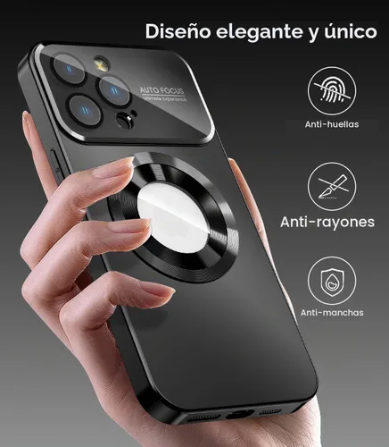 Vista 5 de MAKAVO Funda magnética para iPhone 12 Pro, compatible con MagSafe, protector de lente de cámara integrado, vista de logotipo, funda de teléfono a
