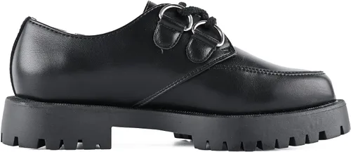 Vista 2 de KEIIYJ Womens Loafers Black Slip on Chunky Fashion Platform Shoes with Sliver D Ring Drawstring Comfortable Round Toe Ladies Business Casual Loafer