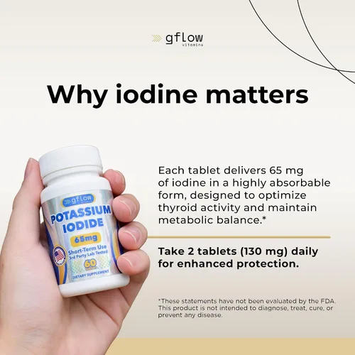 Vista 3 de Gflow Vitamins - Yoduro de potasio 65 mg por porción - Suplemento dietético, apoyo tiroideo - Suministro de 2 meses - Sin OMG - Fabricado