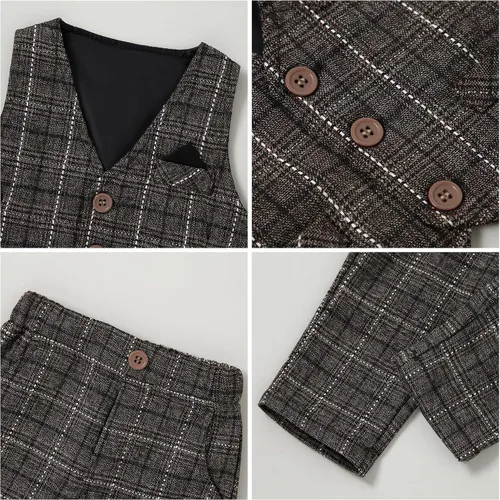 Vista 3 de DISAUR Ropa para bebé niño pequeño, 4 piezas de vestido de caballero + chaleco + pantalones + corbata de lazo conjunto de traje de algodón
