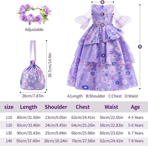 Vista 7 de Ainvliya Encanto Dress for Girls, Mirabel Isabella Encanto Costume, Halloween Cosplay Princess Dress Up With Bags Earrings
