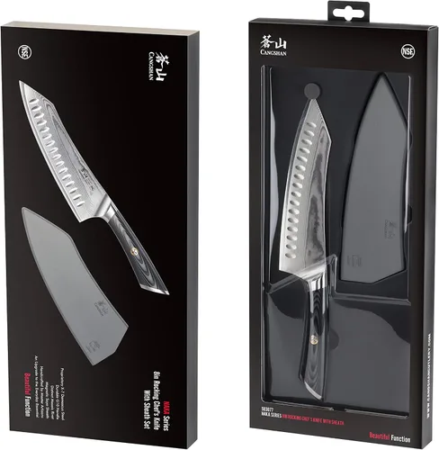 Vista 8 de Cangshan NAKA Series X-7 Cuchillo de chef forjado de acero con funda (8 pulgadas)