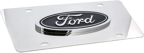 Vista 3 de Ford Placa decorativa ovalada frontal de acero inoxidable (negro sobre emblema de latón cromado)