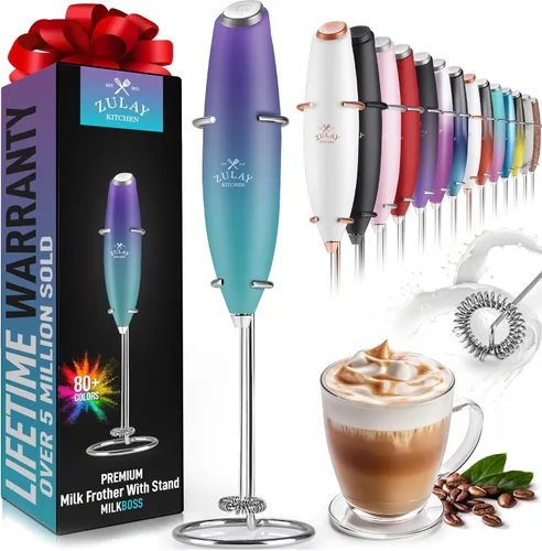 Vista 382 de Zulay Milk Boss Espumador de leche potente manual, hace espuma para latte, batidor para mezclar bebidas, café, miniespumador para capuchino, frappé
