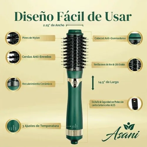 Vista 4 de Asani Cepillo de aire caliente, cepillo secador multiusos - Cabezales