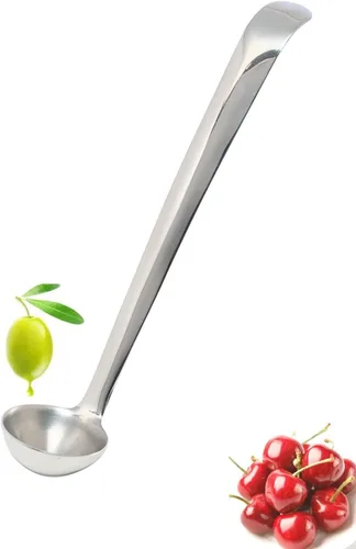Vista 4 de Cuchara de aceituna de acero inoxidable, cuchara de cereza con herramientas de servicio de tarro de orificio de drenaje