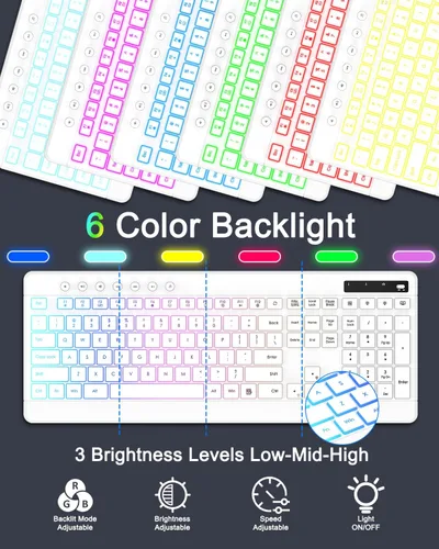 Vista 3 de EDJO Wireless Keyboard and Mouse Combo, 10 Backlit Effects, Rechargeable 2.4GHz Silent Full-Size Light Up USB Keyboard with 6 Button RGB Mouse for