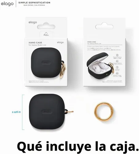 Vista 9 de elago Funda colgante de silicona para Galaxy Buds FE, 2 Pro, 2, Pro, Live Negro