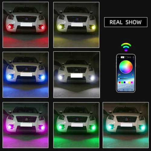 Vista 5 de Grandview 100MM Multicolor RGB LED Halo Anillos Luz COB 102SMD Teléfono Inteligente iOS Android App Control Bluetooth Car Angel Eyes Anillo Círculo