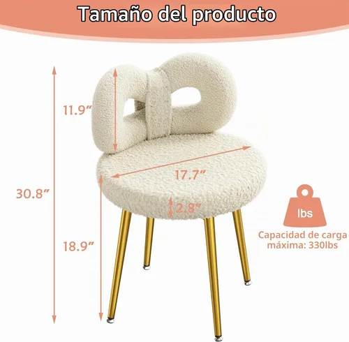 Vista 3 de ROOMTEC Silla de tocador con respaldo, silla giratoria para maquillaje con patas tapizadas y de metal dorado para dormitorio y sala de estar
