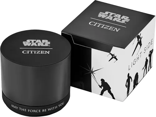 Vista 6 de Citizen Eco-Drive Star Wars Luke Skywalker - Reloj cronógrafo de acero inoxidable con correa de cuero marrón, bisel azul (modelo CA0768-07W)