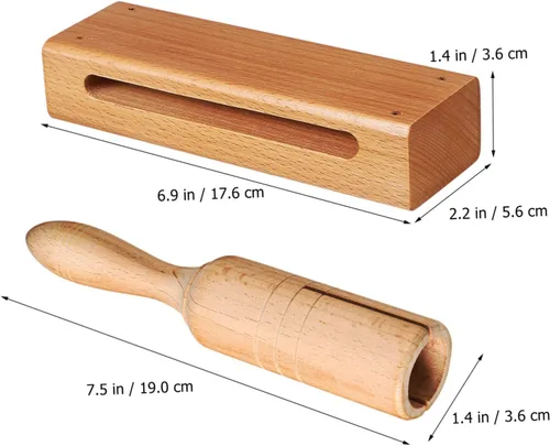 Vista 2 de Mikinona 8 juegos de bloques de madera de un solo tono con batidores, instrumentos de percusión de mano para niños y niñas, educativos