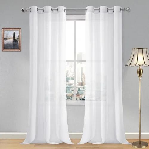 Vista 13 de DWCN Cortinas traslúcidas color verde frijol para sala de estar y dormitorio - Cortinas voile con aspecto de lino sintético con ojales en la parte