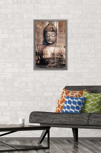 Vista 2 de Trends International Póster de pared de Buda tailandés, 14.725 x 22.375 pulgadas, versión enmarcada de madera de granero