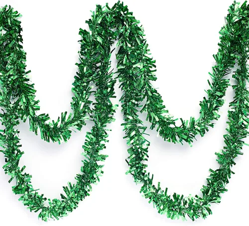 Vista 15 de Anderson's Guirnalda de oropel con purpurina azul metálico, decoración navideña de 25 pies, borde de árbol de Navidad, decoración de flotador