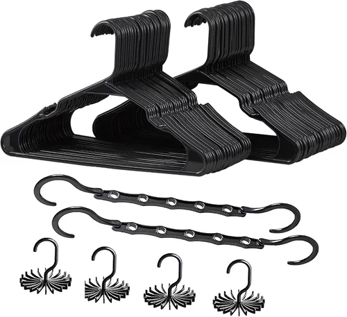 Vista 24 de VECELO - Juego de 25 perchas de plástico, con muescas antideslizantes para hombros para ahorrar espacio en el armario, percha resistente para Beige