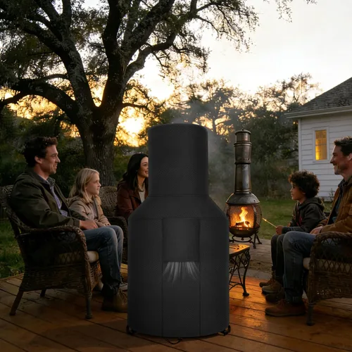 Vista 6 de Cubierta para chimenea de patio, duradera, resistente a la intemperie, cubierta para chimenea de chimenea, resistente al agua 420D Oxford resistente