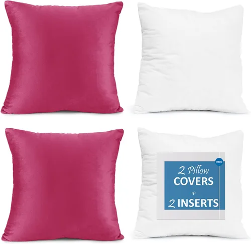 Vista 69 de Nestl Juego de 2 rellenos de almohada con terciopelo suave y sólido, juego de fundas de almohada cuadradas decorativas para sofá, automóvil Azul