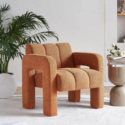 Vista 9 de Silla decorativa para sala de estar, moderna y cómoda silla de lectura para dormitorio, silla lateral tapizada de tela de boucle para sala de estar