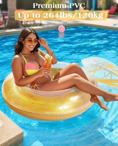Vista 2 de HeySplash Pool Floats, Inflatable Pool Float, Large Floatie for Bachelorette Party, Swim Tube River Lake Beach Bride Wedding Decor Fun Toy Raft