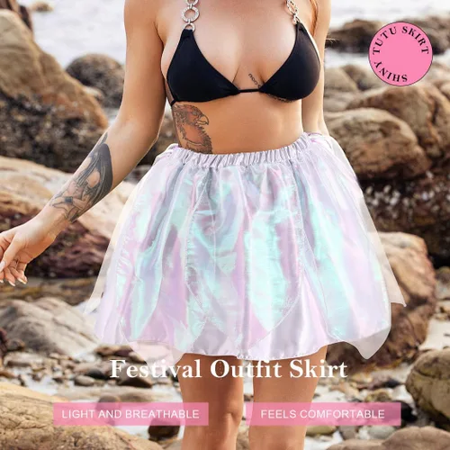 Vista 7 de Kakaco Women Fairy Skirt Sparkly Tutu Skirt Layered Fairy Dance Tutus Festival Outfit Skirt for Women and Girls