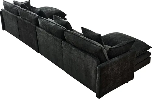 Vista 3 de Sofá modular convertible seccional, sofá de 4 asientos en forma de L con diván reversible, sofá de nube de asiento profundo, sofá cama 3 en 1, tela