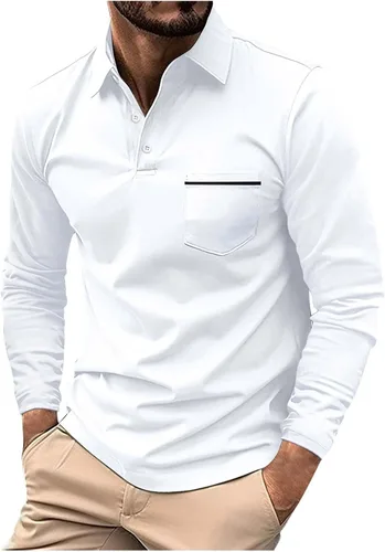 Vista 27 de Mens Long Sleeve Polo Shirts Casual Loose Button Down Shirt Big and Tall Gym Workout Tee Top Lightweight Pullover