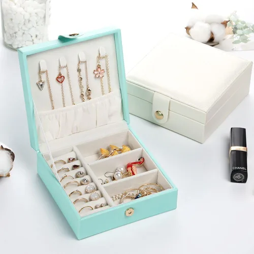 Vista 3 de Joyero de viaje de piel sintética, organizador pequeño, organizador de joyería, tamaño de viaje, artículos esenciales de viaje para lápiz labial